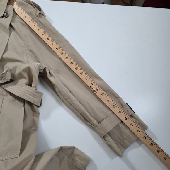 Zara Trench Coat Womens M Beige Belted Long Pockets Buttons Lightweight Preppy - Picture 6 of 16